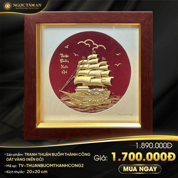 Tranh Thuận buồm thành công dát vàng (nền đỏ)