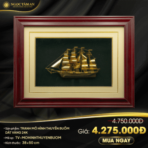 Tranh Mô hình thuyền buồm dát vàng 24K