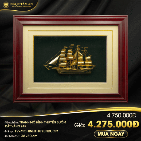 Tranh Mô hình thuyền buồm dát vàng 24K