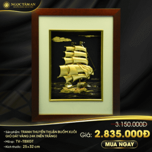 Tranh Thuyền thuận buồm xuôi gió dát vàng 24K (nền trắng)