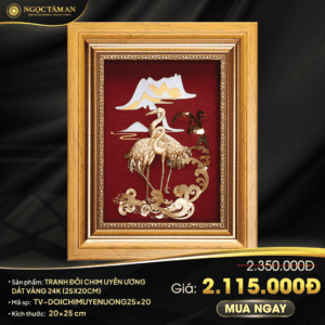 Tranh đôi chim uyên ương dát vàng 24K (25x20cm)
