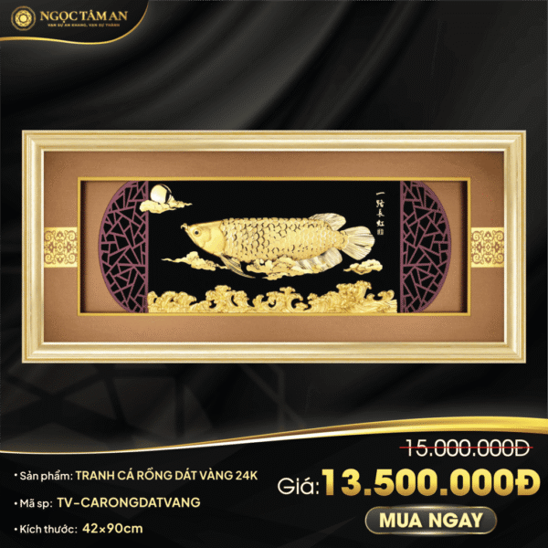 Tranh Cá rồng dát vàng 24K