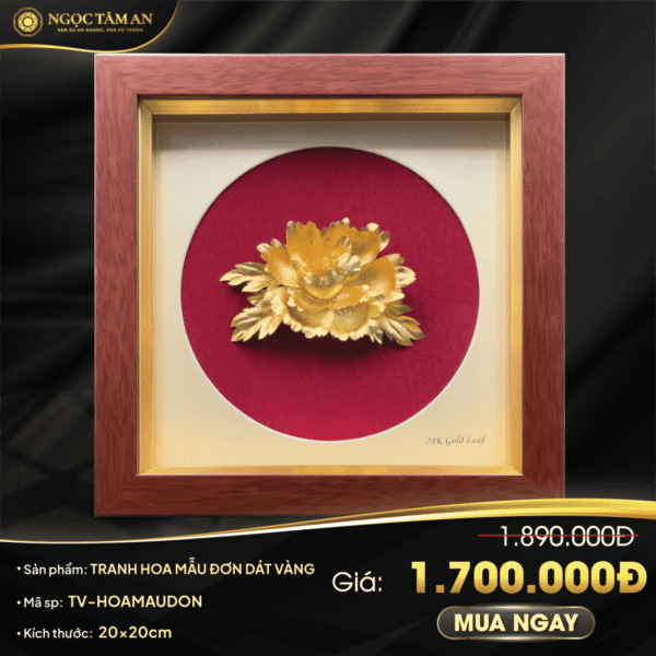 Tranh Hoa mẫu đơn dát vàng (20x20 cm)