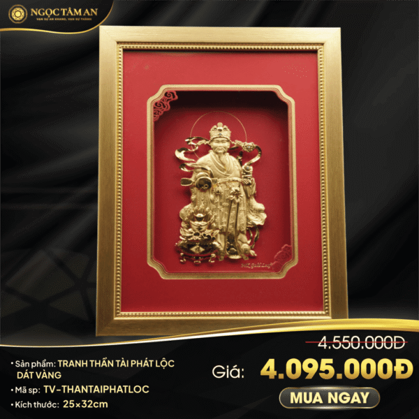 Tranh Thần tài phát lộc dát vàng