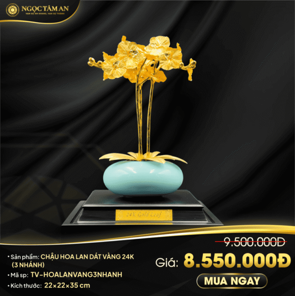 Chậu hoa lan dát vàng 24K (3 nhánh)