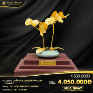 Chậu hoa lan dát vàng 24K (2 nhánh)