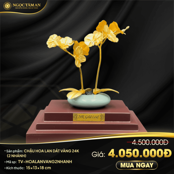 Chậu hoa lan dát vàng 24K (2 nhánh)