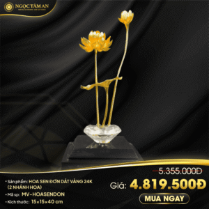 Hoa sen đơn dát vàng 24K (2 nhánh hoa)