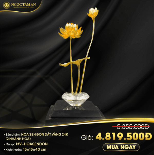 Hoa sen đơn dát vàng 24K (2 nhánh hoa)