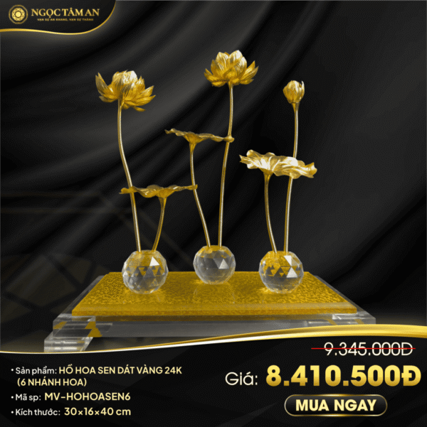 Hồ hoa sen dát vàng 24K (6 nhánh hoa)