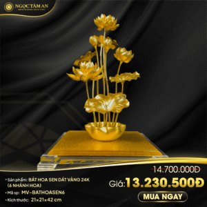 Bát hoa sen dát vàng 24K (6 nhánh hoa)