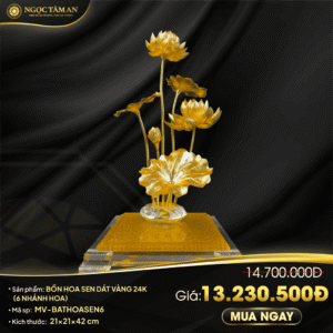 Bồn hoa sen dát vàng 24K (6 nhánh hoa)
