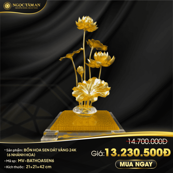 Bồn hoa sen dát vàng 24K (6 nhánh hoa)