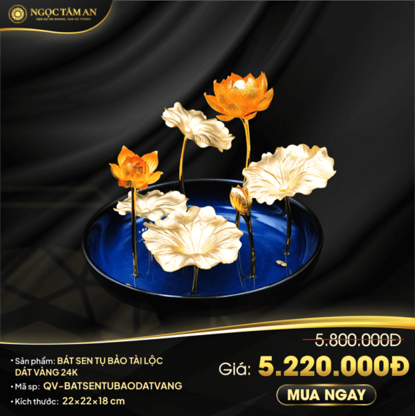 Bát sen tụ bảo tài lộc dát vàng 24K