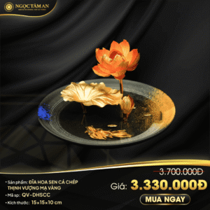 Đĩa hoa sen cá chép thịnh vượng mạ vàng
