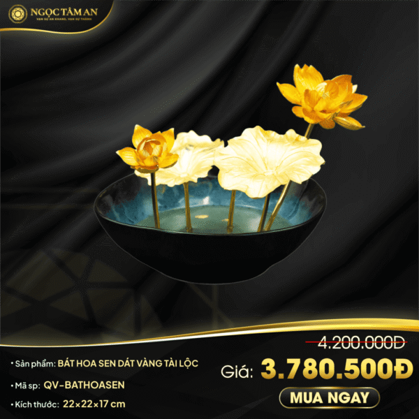 Bát hoa sen dát vàng tài lộc mạ vàng