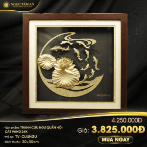 Tranh Cửu Ngư Quần Hội dát vàng 24K