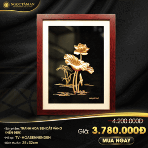 Tranh hoa sen dát vàng (nền đen)
