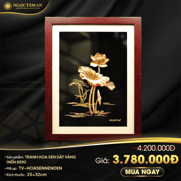 Tranh hoa sen dát vàng (nền đen)