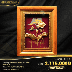 Tranh hoa sen dát vàng (nền đỏ)
