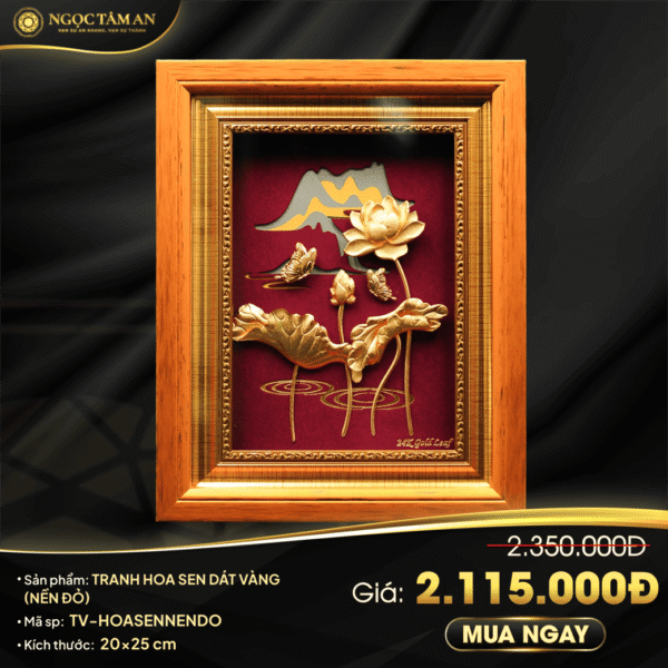 Tranh hoa sen dát vàng (nền đỏ)