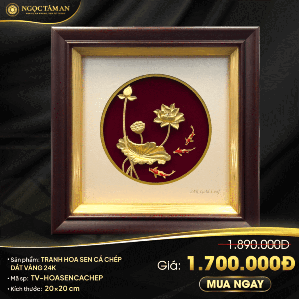 Tranh Hoa Sen Cá Chép dát vàng 24K