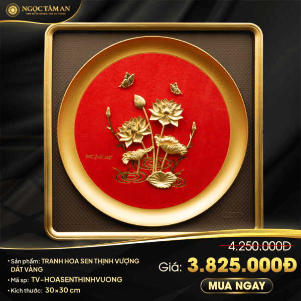 Tranh Hoa sen thịnh vượng dát vàng
