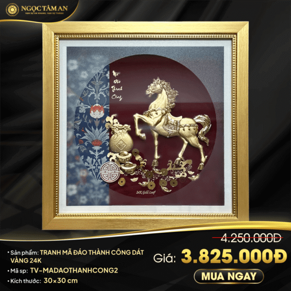 Tranh Mã đáo thành công dát vàng - TV MADAOTHANHCONG2
