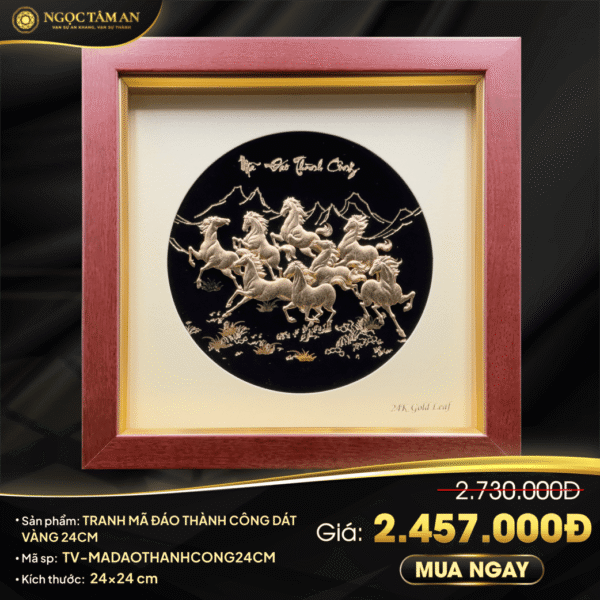 Tranh Mã đáo thành công dát vàng (24x24cm)