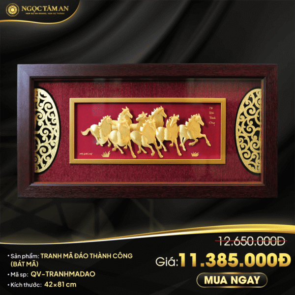 Tranh Mã đáo thành công (Bát mã) dát vàng - QV TRANHMADAO