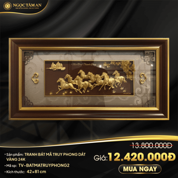 Tranh Mã đáo thành công (Bát mã) dát vàng - QV TRANHMADAO