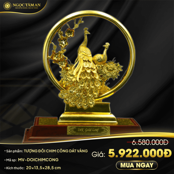 Tượng đôi chim công dát vàng
