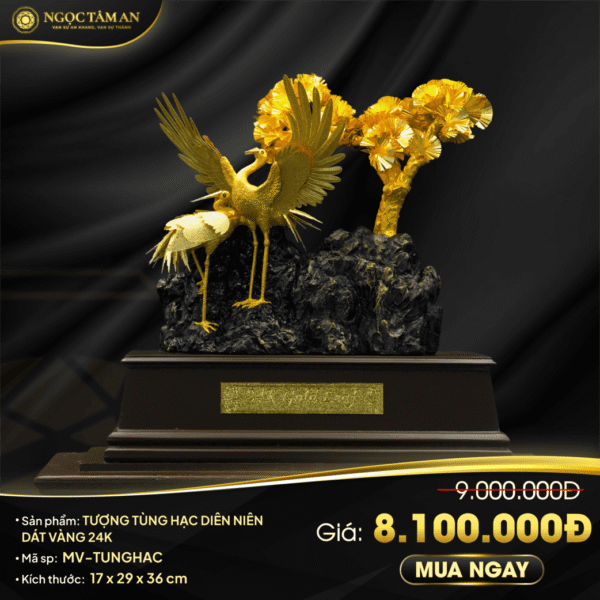 Tượng tùng hạc diên niên dát vàng 24K