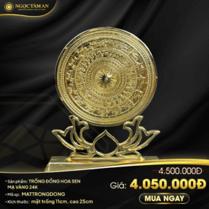 Trống đồng hoa sen mạ vàng 24K