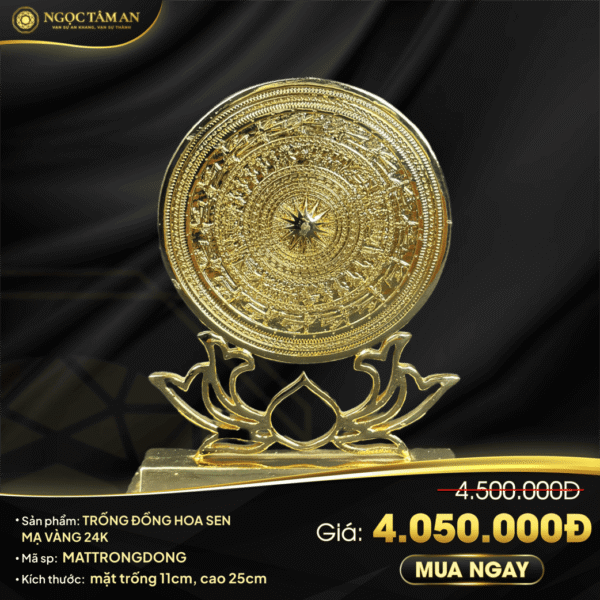 Trống đồng hoa sen mạ vàng 24K
