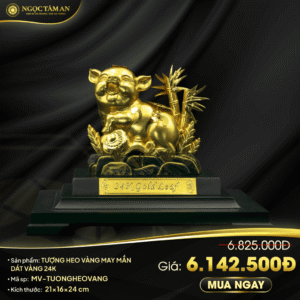 Tượng Heo Vàng May Mắn Dát Vàng 24K