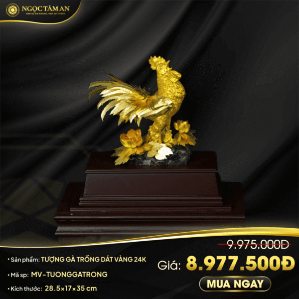 Tượng Gà Trống Dát Vàng 24K
