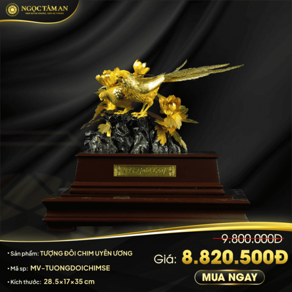 Tượng Đôi Chim Uyên Ương Dát Vàng 24K