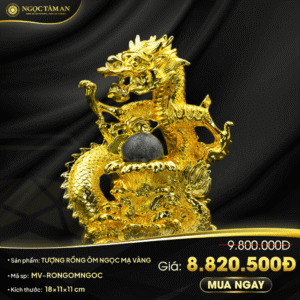 Tượng Rồng ôm ngọc mạ Vàng 24K