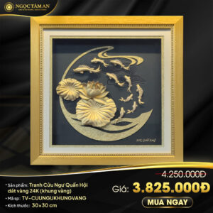 Tranh Cửu Ngư Quần Hội dát vàng 24K (Khung vàng)