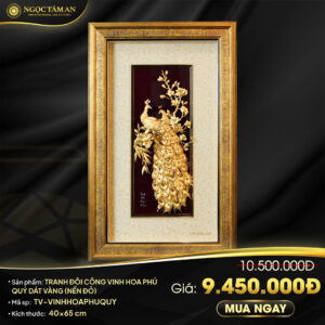 Tranh đôi công Vinh Hoa Phú Quý dát vàng (nền đỏ)