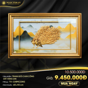 Tranh đôi chim công dát vàng 24K