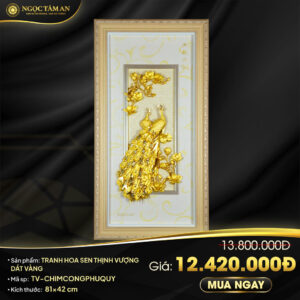 Tranh chim Công phú quý cát tường dát vàng 24K
