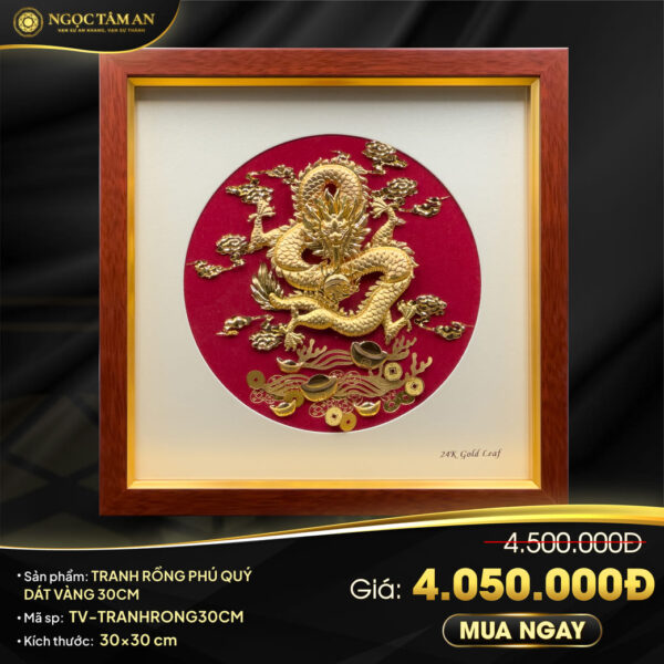Tranh Rồng phú quý dát vàng 30cm