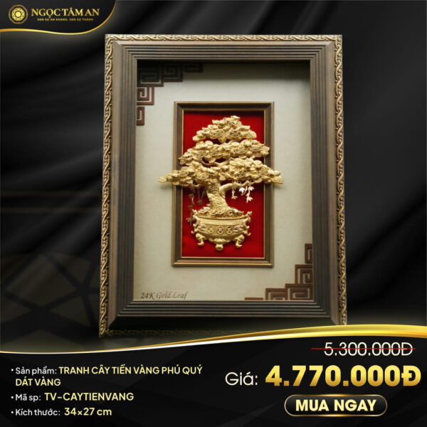 Tranh Cây tiền vàng phú quý dát vàng
