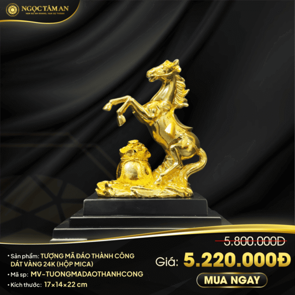 Tượng Mã đáo thành công dát vàng (Hộp Mica)