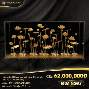 Hồ hoa sen dát vàng 24K cỡ đại (12 củ, 36 nhánh hoa)