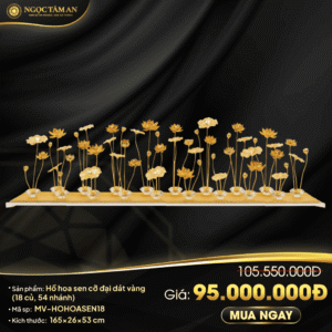 Hồ hoa sen cỡ đại dát vàng 24K(18 củ, 54 nhánh hoa)