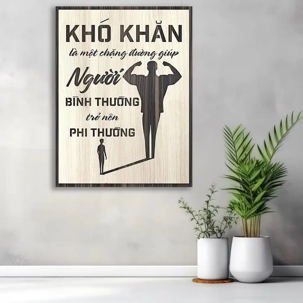 Tranh để bàn “ Khó khăn là một chặng đường giúp người bình thường trở nên phi thường” 