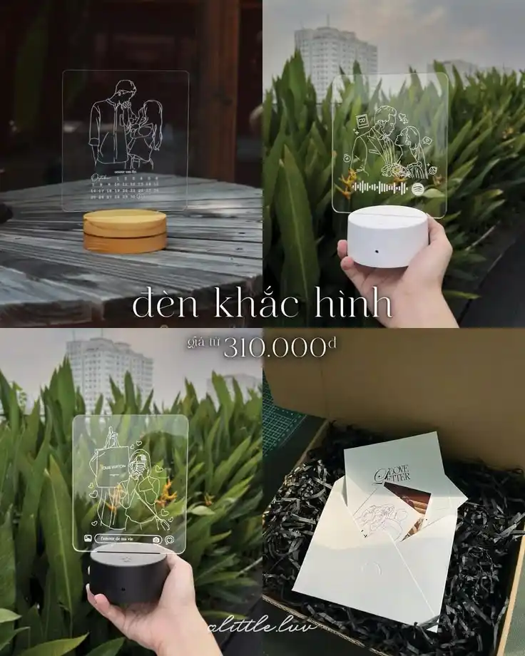 Quà lưu niệm đèn khắc hình kèm thiệp